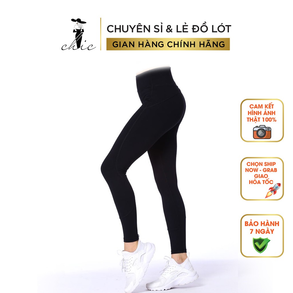 Quần LEGGING CBTLEGG02 Quần Nữ CHIC Nâng Mông Lưng Cao Dáng Đẹp Chất Liệu Vải Cotton 100% Kèm Túi Zip Siêu (Size 45-65KG