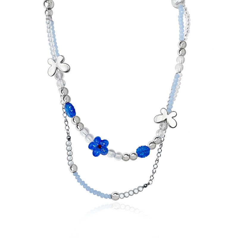 Vòng cổ Hai Lớp Đính Hạt Hình Hoa Xanh Dương
