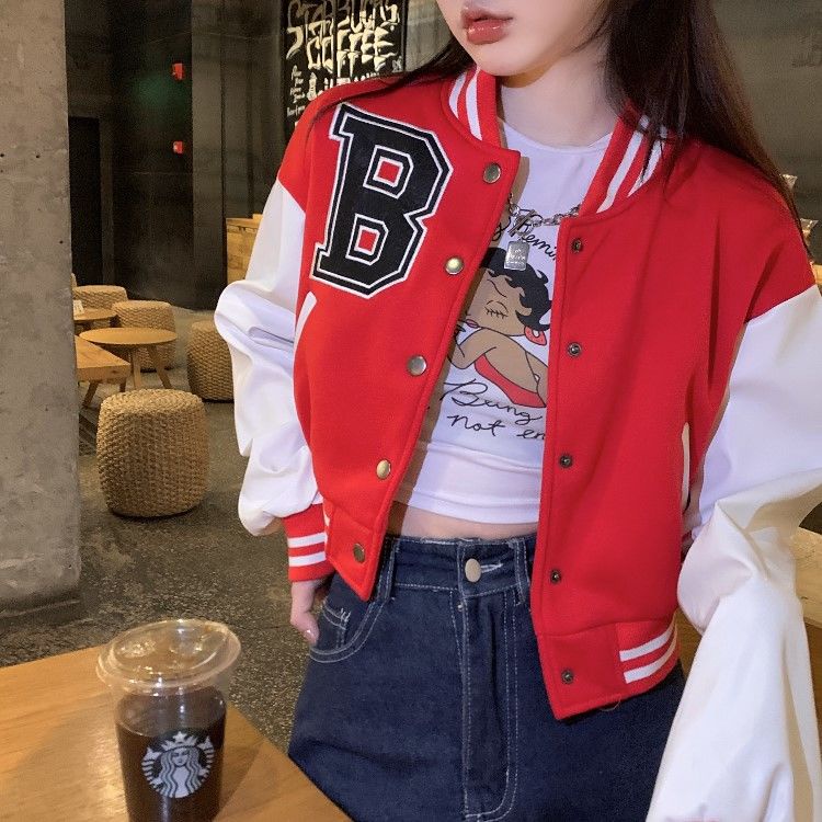 Coffee baseball coat for women spring and autumn 2022 new relaxed-fit all-match design style short coat trendy T2zx