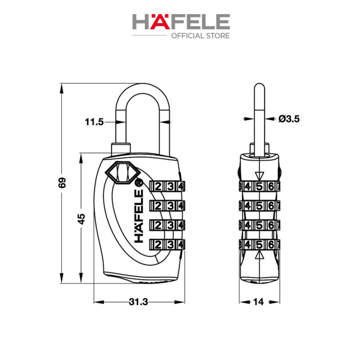 Khóa TSA HAFELE 330 màu đen - 482.09.006