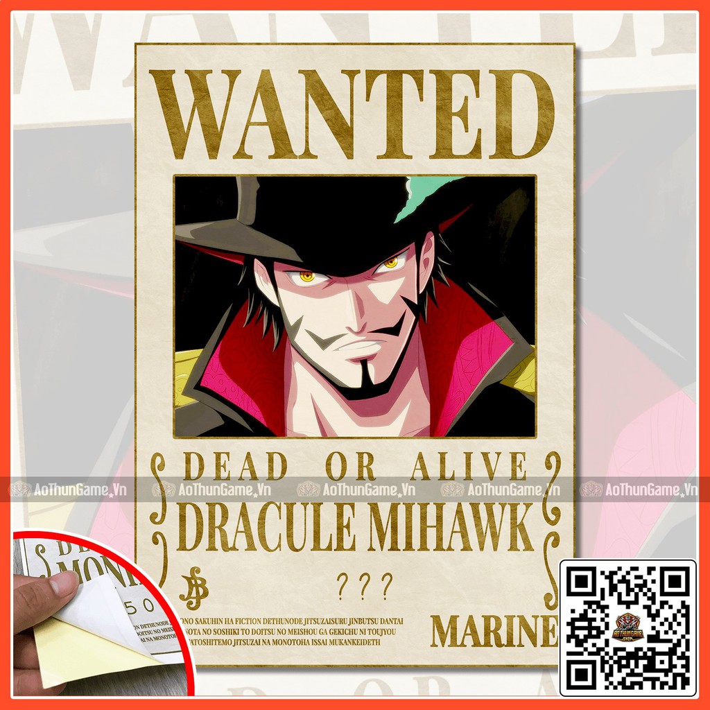 Poster One Piece Mihawk / Poster  truy nã One Piece / Hình dán tường Full HD mới nhất (Shop AoThunGameVn)