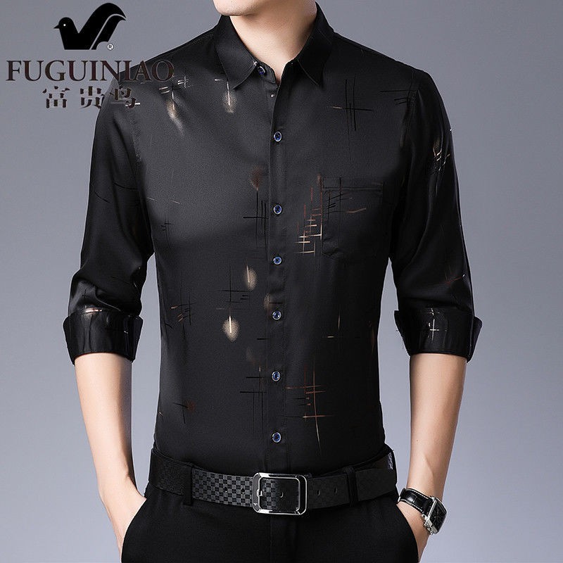 【Non-iron shirt】Men Formal Button Smart Casual Long Sleeve Slim Fit Suit Shirt Men's 2021 spring and autumn new young men's business leisure printing non iron shirt