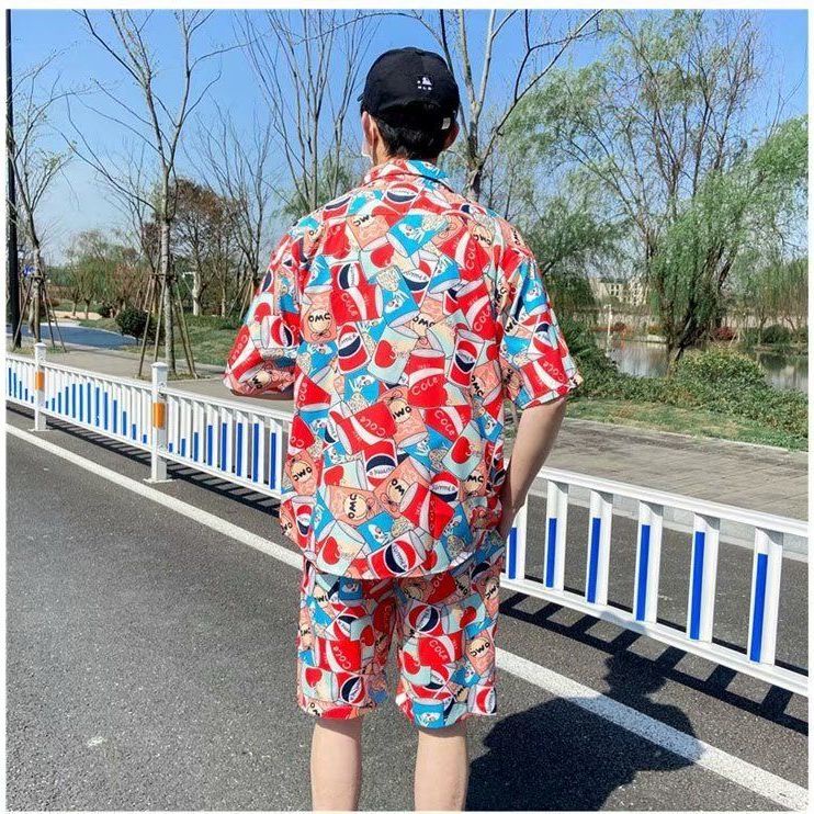 Bộ Áo Sơ Mi Ngắn Tay + Quần Short Dáng Rộng Phong Cách Hawaii Thời Trang Đi Biển Mùa Hè Cho Nam