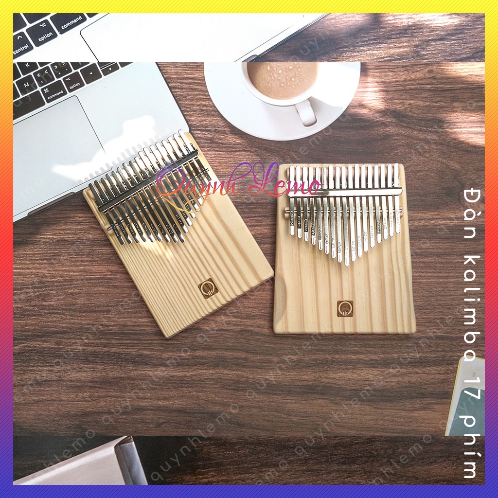 Đàn kalimba 17 phím nguyên khối QUYNHLEMO, Kalimba 17 phím gỗ thông tấm cao cấp có khắc logo đầy đủ phụ kiện