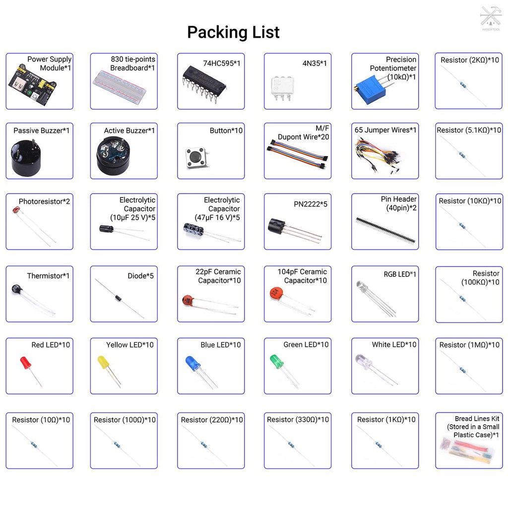 »830 Breadboard Set Electronics Component Starter DIY Kit with Plastic Box Compatible with Arduino UNO R3 Component Pack