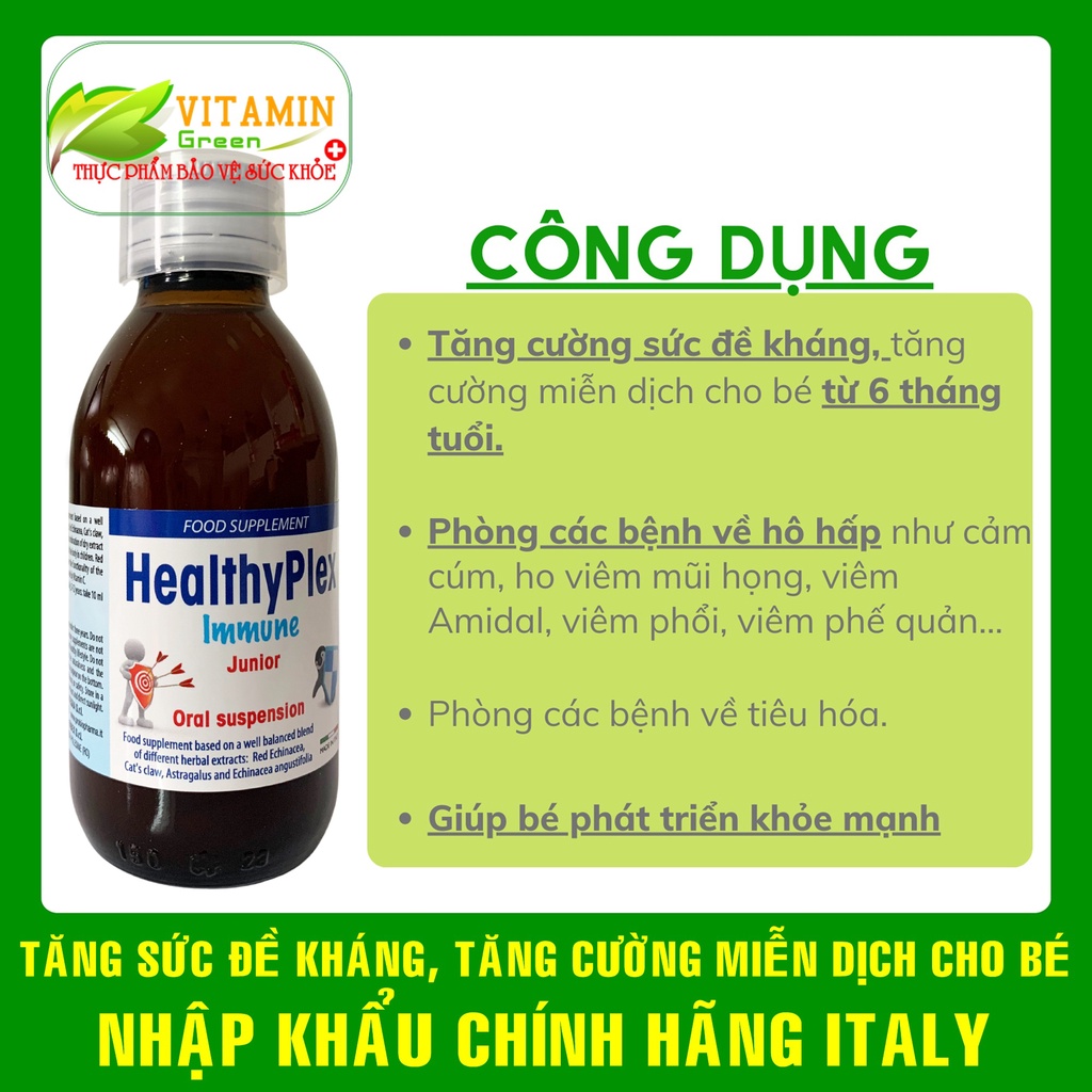 HealthyPlex Immune Tăng sức đề kháng cho bé tăng cường miễn dịch 150ml | Nhập khẩu chính hãng Italy