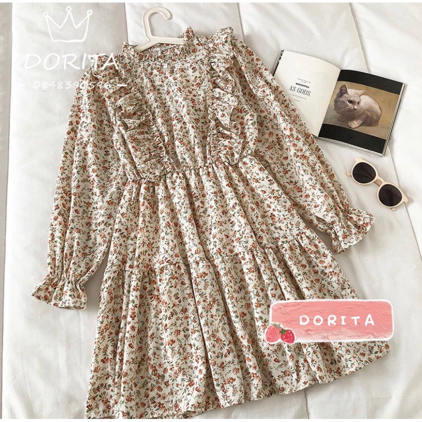 Váy hoa nhí viền bèo Ulzzang Hàn quốc 2021 - Đầm vintage viền bèo 2021 - Dorita Boutique