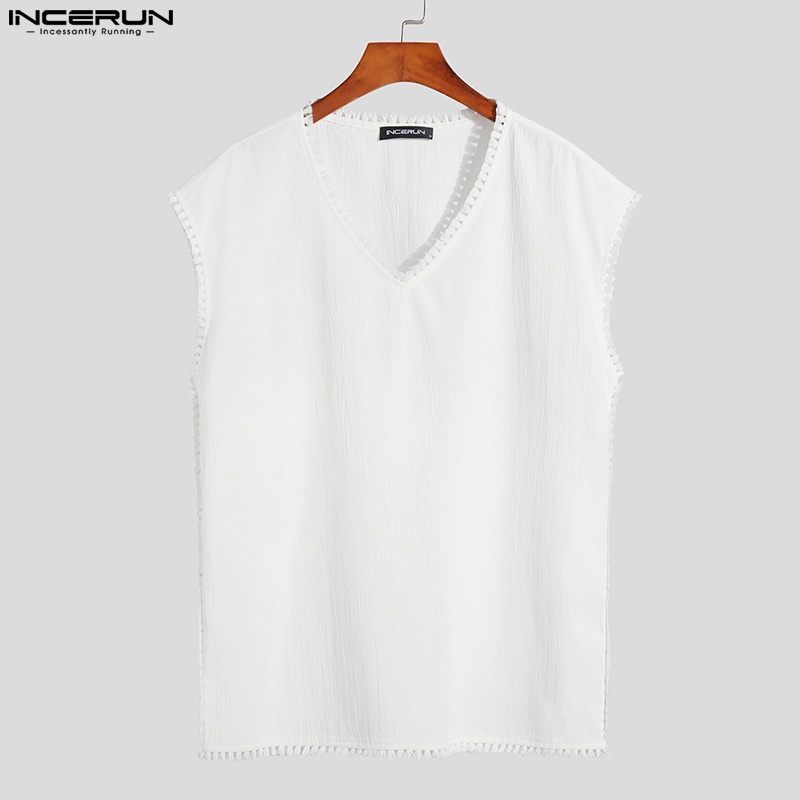 Áo thun INCERUN ba lỗ cổ V nhãn dán cho nam