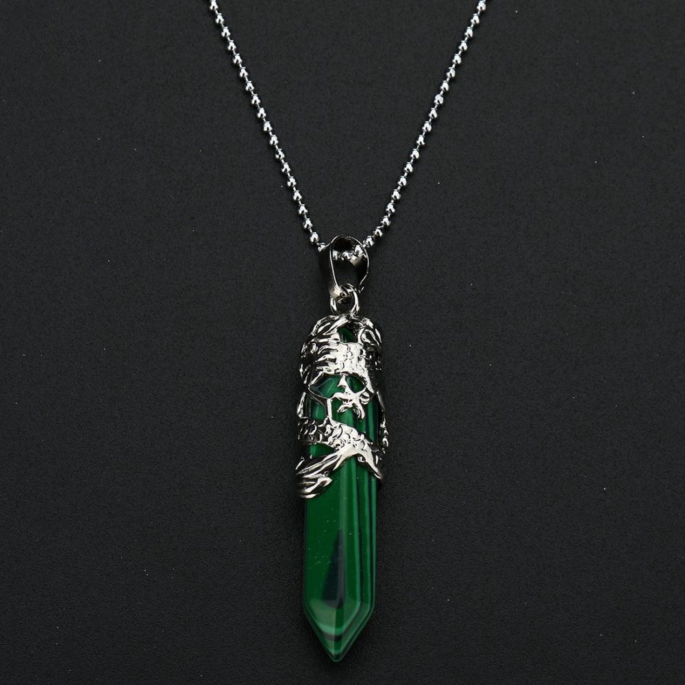 Dragon Tribe Totem Hexagonal Natural Quartz Crystal Chakra Healing Point Pendant Necklace Jewelry Fashion Accessories