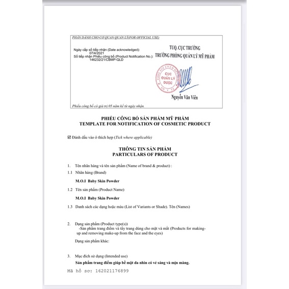 Phấn Phủ M.O.I BABY SKIN POWDER