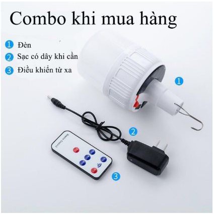 Bóng đèn LED Sạc NĂNG LƯỢNG MẶT TRỜI-Siêu Sáng 4 chế độ - Kèm remote + cục sạc