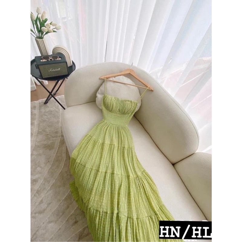 Váy Maxi váy 2 dây đi biển còn 2 màu xanh bơ và hồng