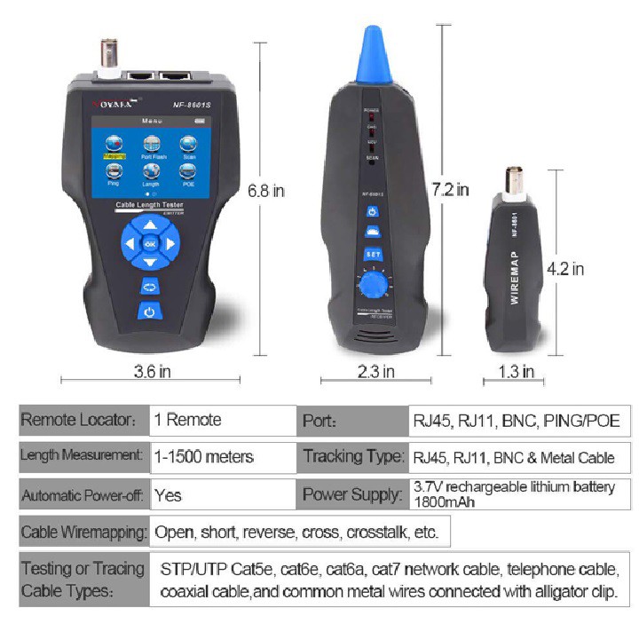 [HÀNG CHÍNH HÃNG] MÁY TEST CÁP MẠNG HỘP TEST MẠNG NOYAFA NF8601