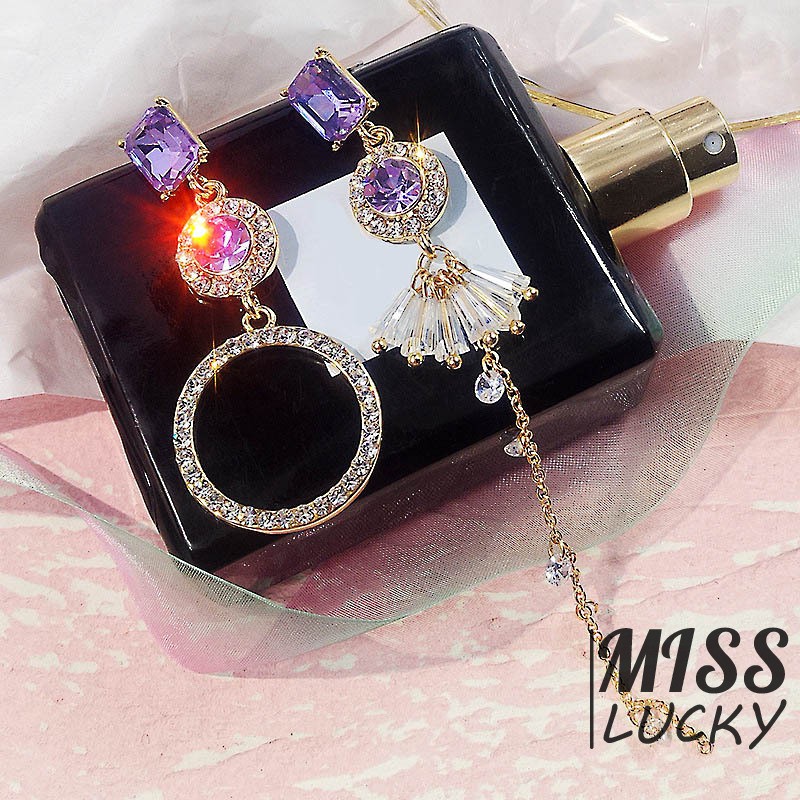 Khuyên tai đính đá không đối xứng thiết kế thời trang cho nữ