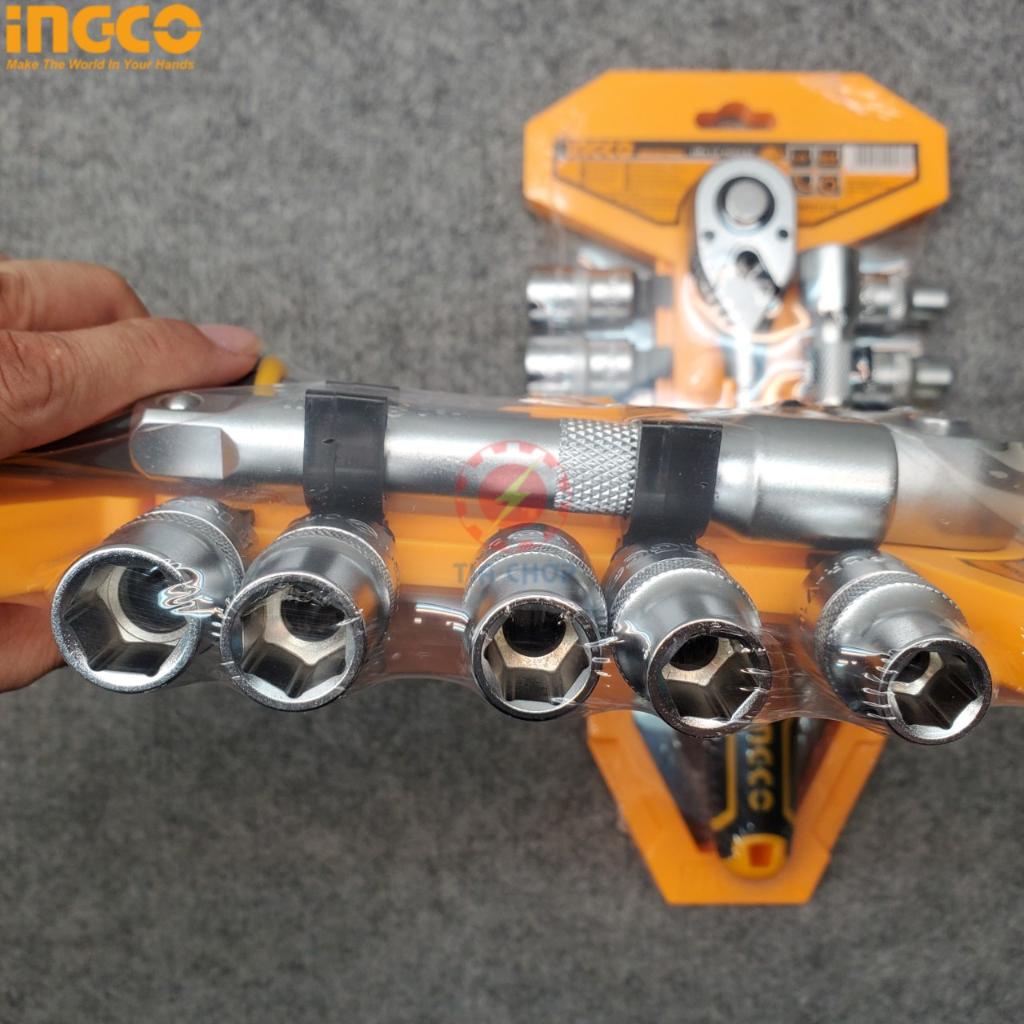 Bộ cờ lê 2 chiều tự động kèm 10 đầu tuýp 1/2&quot; INGCO HKTS12122 bộ cần siết lực 2 chiều thép Cr-V chống rỉ sét, bền cứng.