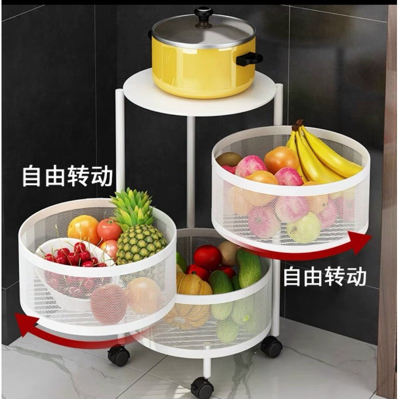 Kệ sắt xoay xoay tròn 3 tầng có bánh xe