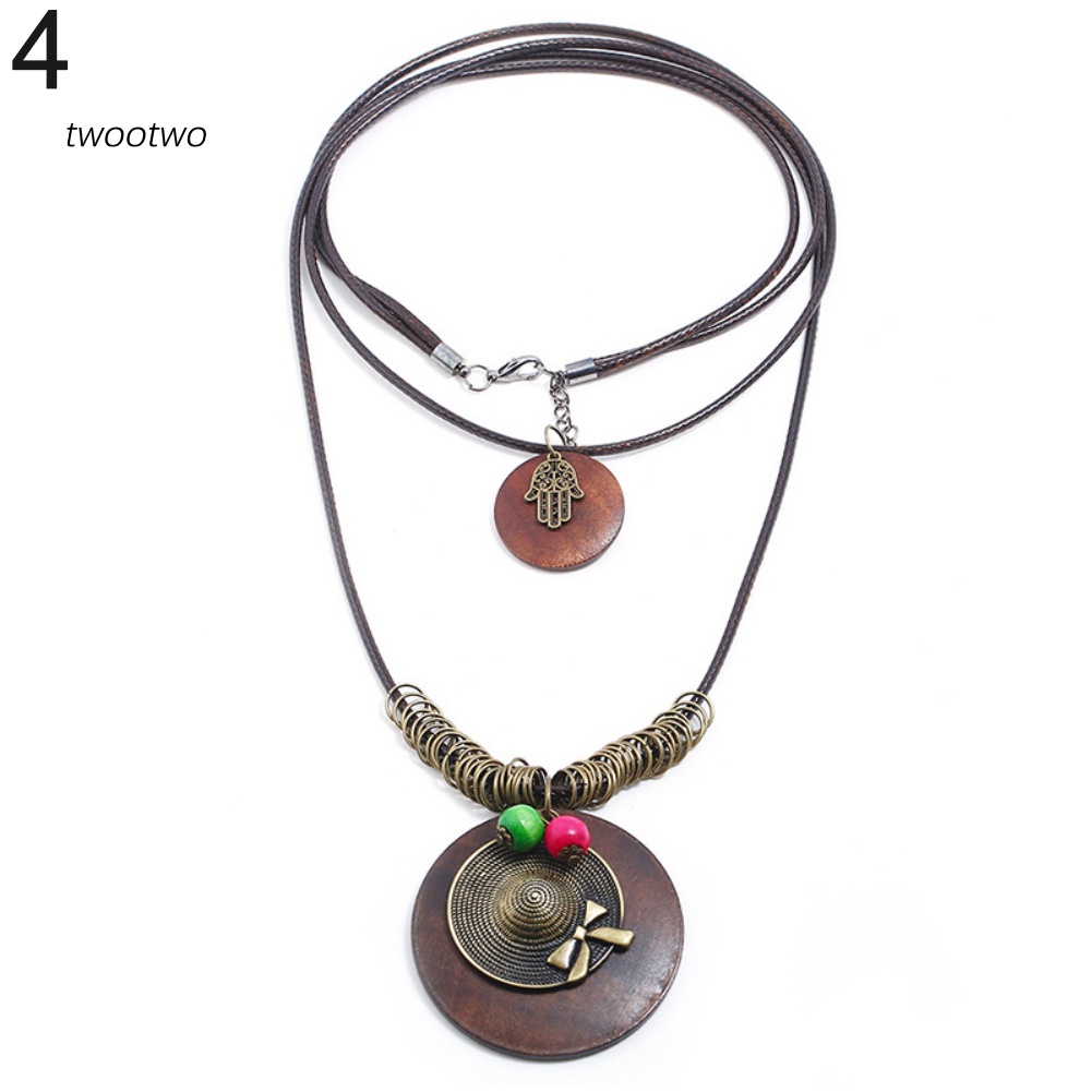 Vòng cổ nhiều lớp mặt gỗ lá và rồng phong cách vintage thời trang