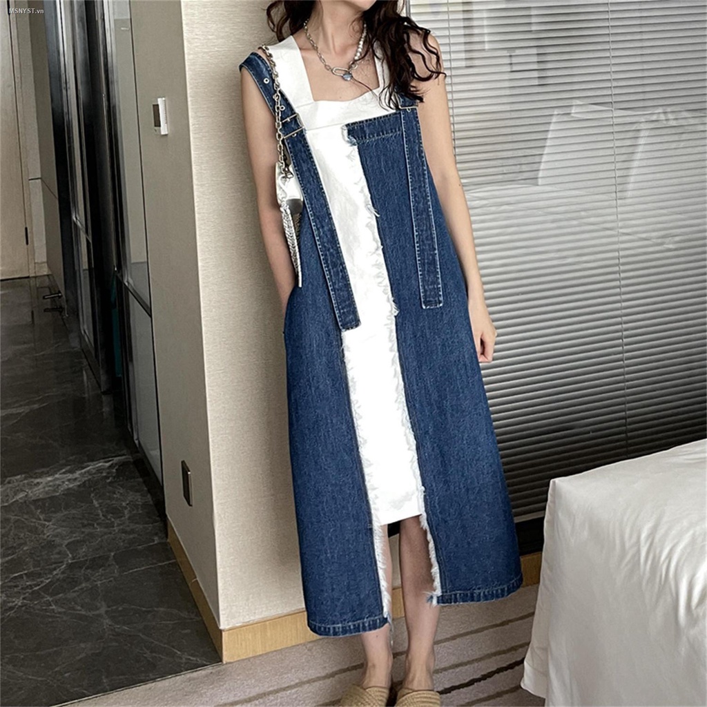 Đầm yếm denim phong cách retro thời trang mùa thu 2021 năng động trẻ trung cho nữ