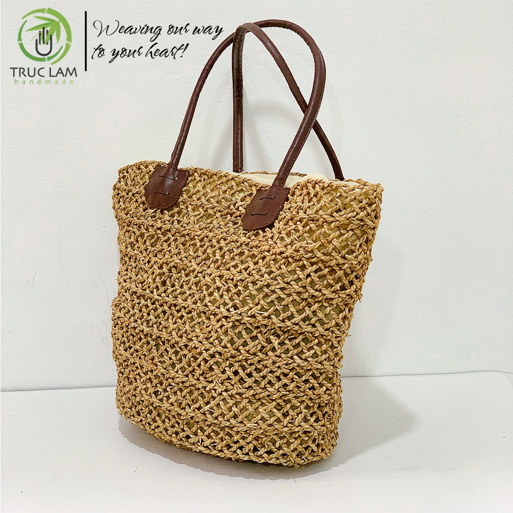 Túi Xách Cói Tote Thời Trang Nữ Bện Thủ Công Quai Da – Trúc Lâm Handmade