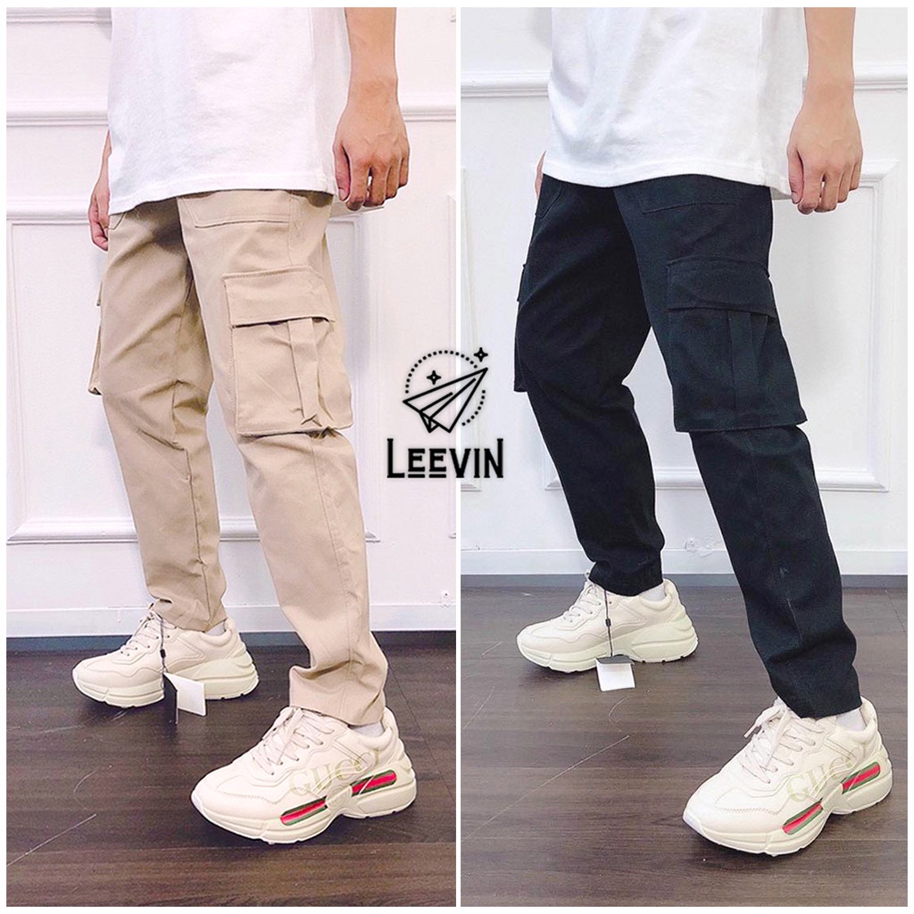 Quần Kaki Nam Nữ TÚI HỘP BOX PANTS Unisex - Kiểu quần Baggy kaki thun co dãn đen và tan be Leevin Store - HÀNG MỚI VỀ