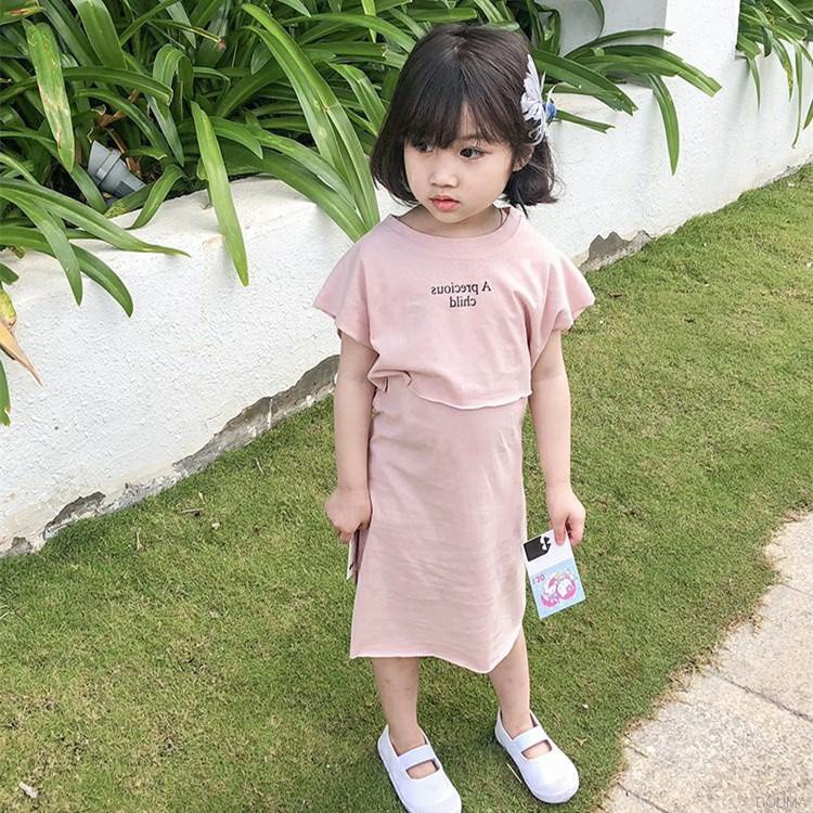 Set Áo Thun Ngắn Tay In Chữ Và Chân Váy Thời Trang Mùa Hè Hàn Quốc Cho Bé Gái