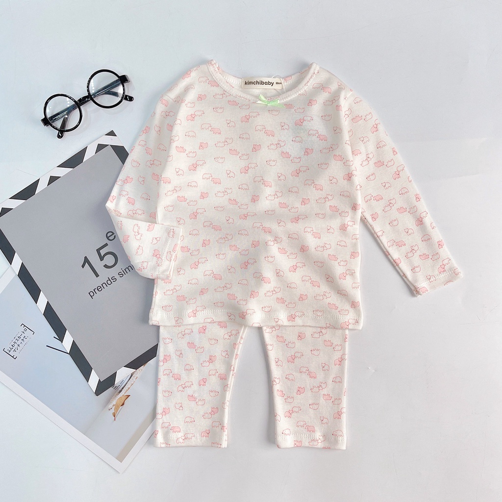 Bộ Dài Tay Cotton Borip Bé Gái KIMCHIBABY Vải Dư Xịn, Bộ Quần Áo Cho Bé Mặc Nhà Thu Đông MKMTD2221