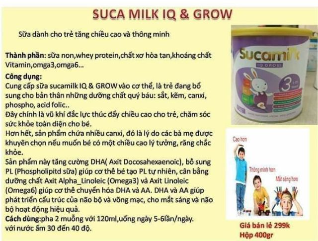 Sữa SUCAMIK IQ GROW 3 TL 400gram 1-15 tuổi