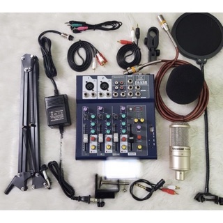 Combo Mic thu âm Takstar PC K200 + Soundcard Mixer F4 FULL phụ kiện