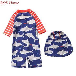 Đồ Bơi Bé Trai Liền Mảnh + Nón Hình Cá Mập