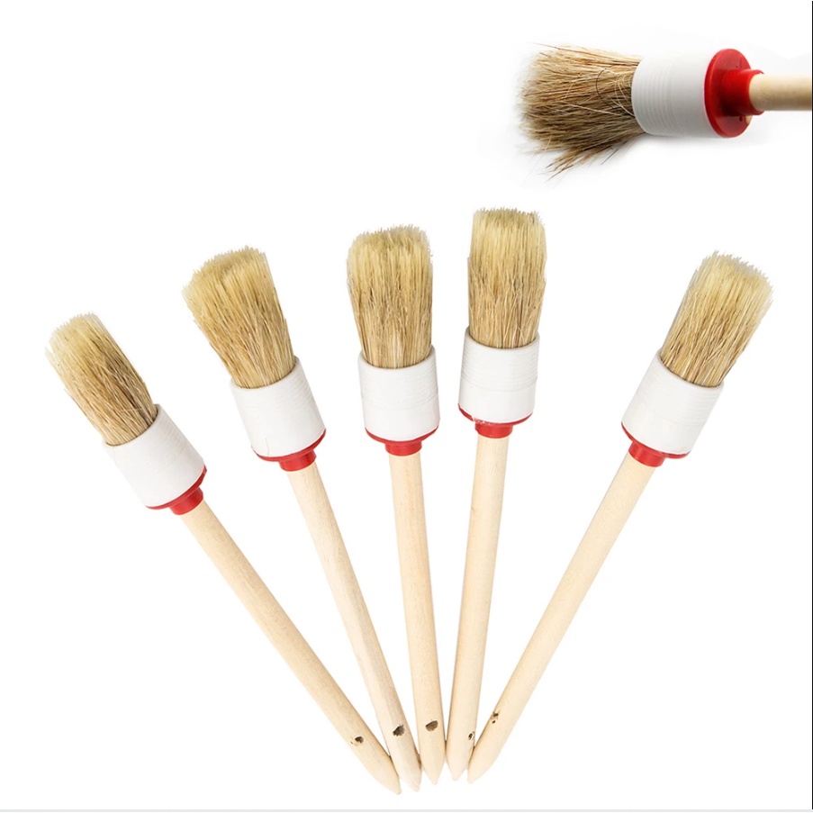 5 Chổi Cọ Vệ Sinh Xe Ô Tô, Xe Máy Lông Đuôi Lợn Thân Gỗ, Chổi Cọ Rửa Khoang Máy, Vệ Sinh Nội Thất Đa Năng
