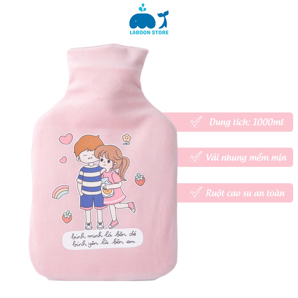 Túi chườm đa năng Laboon, phiên bản couple pink 1000ml dễ thương tiện lợi cho bạn nữ