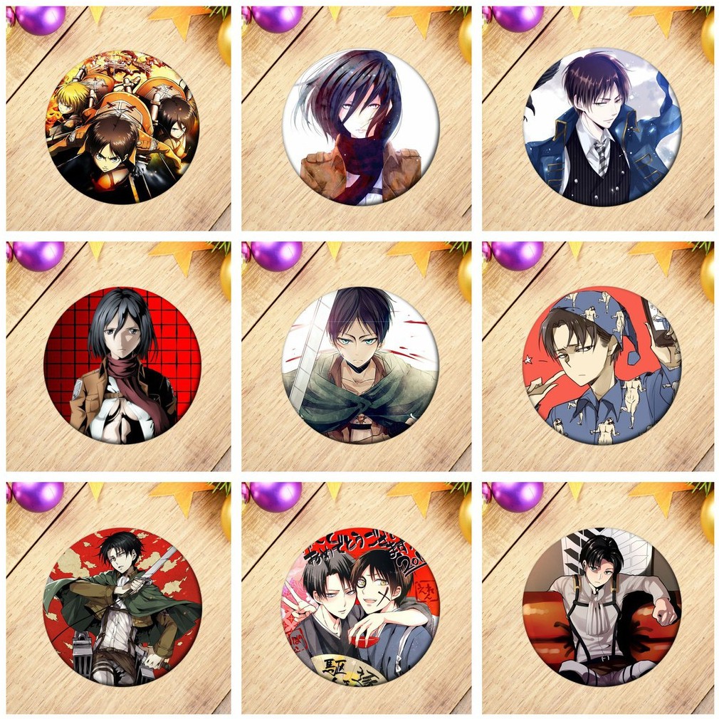 Huy hiệu in hình ATTACK ON TITAN Đại Chiến Titan phụ kiện cài áo túi anime chibi xinh xắn m02