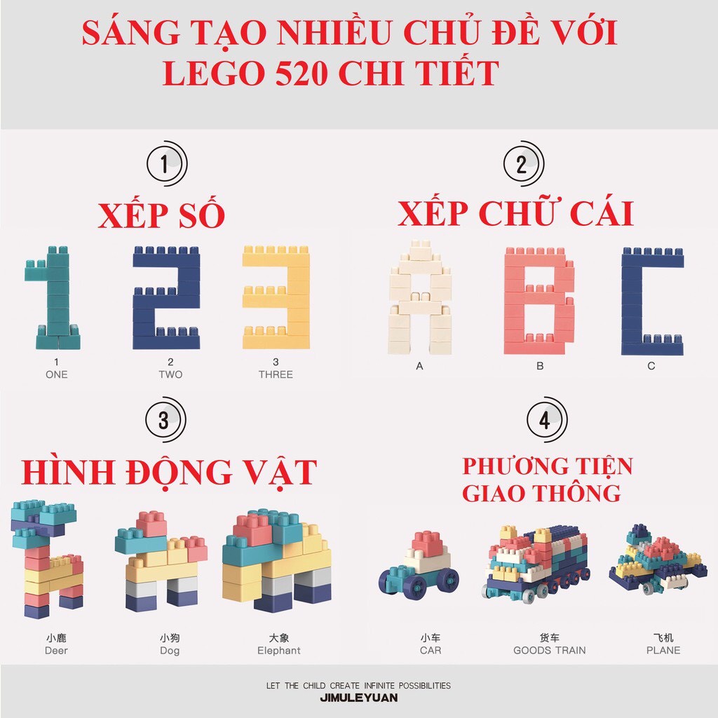 Đồ chơi xếp hình, lego 520 và 460 chi tiết bằng nhựa an toàn ABS cho bé