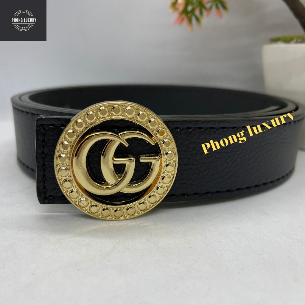 Thắt Lưng Nam/ Dây Nịt Nam chữ G G vàng sành điệu Chất Liệu Mặt Thép Không Gỉ, Dây Mềm Da Tổng Hợp PVC Màu Đen