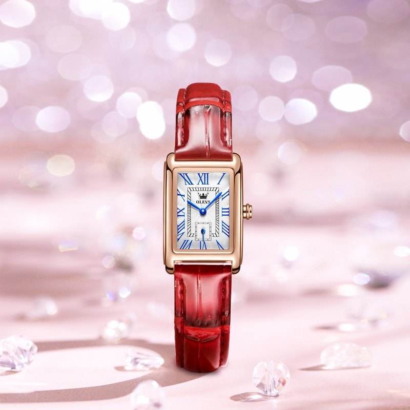 Đồng hồ OLEVS mặt vuông với dây da thật chống nước thời trang nữ tính