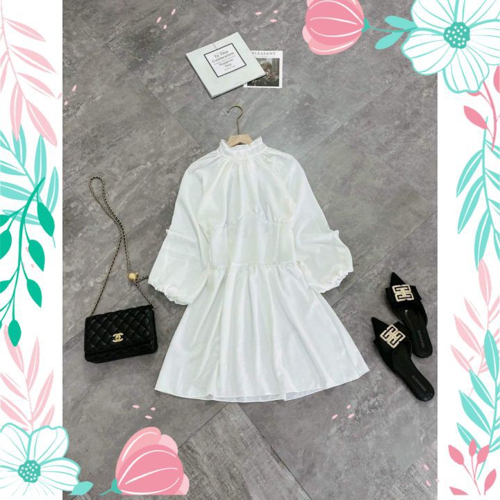Váy Đầm Tiểu Thư Màu Trắng Nơ Lưng Hở Cao Cấp Đầm Nữ Chun Eo Siêu Xinh | BigBuy360 - bigbuy360.vn