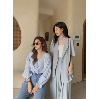 Áo blazer cộc tay 2 túi khuy AK-729, vest nữ tay ngắn