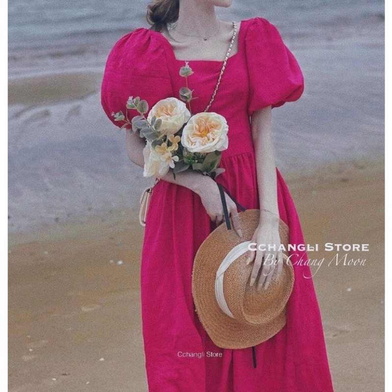 Váy đũi cổ vuông tay bồng có 4 màu siêu xinh