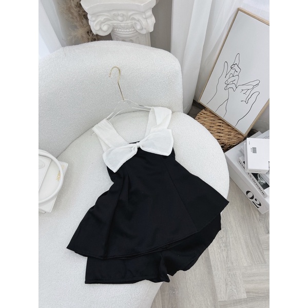 SET ÁO ĐEN PHỐI NƠ NGỰC + QUẦN SHORT ĐEN