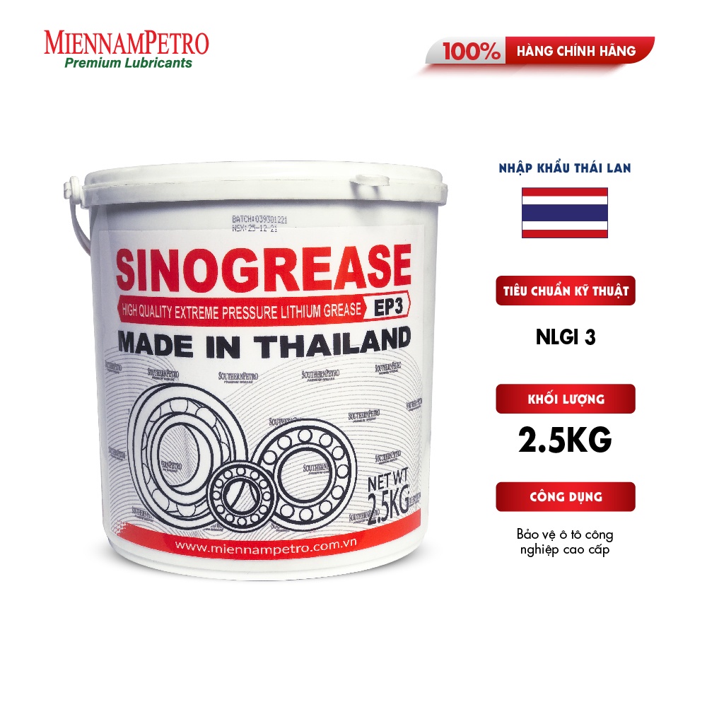 Mỡ Bôi Trơn MiennamPetro Sinogrease EP3 NLGI 3 2,5KG Bảo Vệ Ô Tô Công Nghiệp Cao Cấp