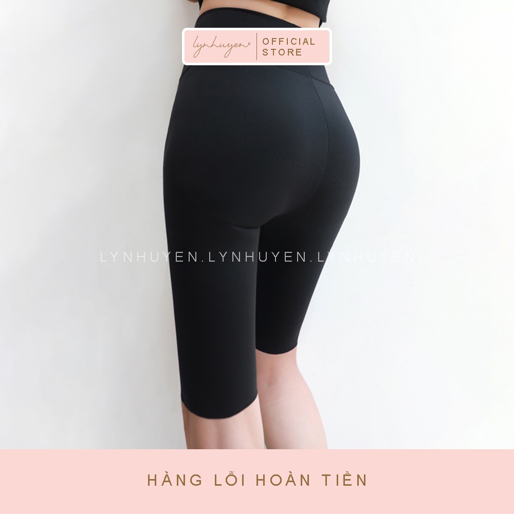 Quần Legging Lửng Đùi Nữ Nâng Mông Cạp Cao Lynhuyen Màu Đen Q007