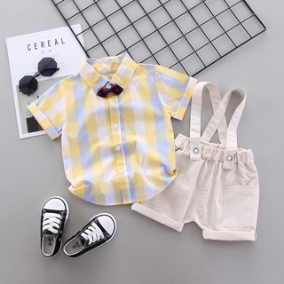 Bộ yếm áo sơ mi caro cho bé trai 1 đến 4 tuổi