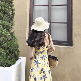 Đầm maxi dứa vàng đan lưng siêu đẹp