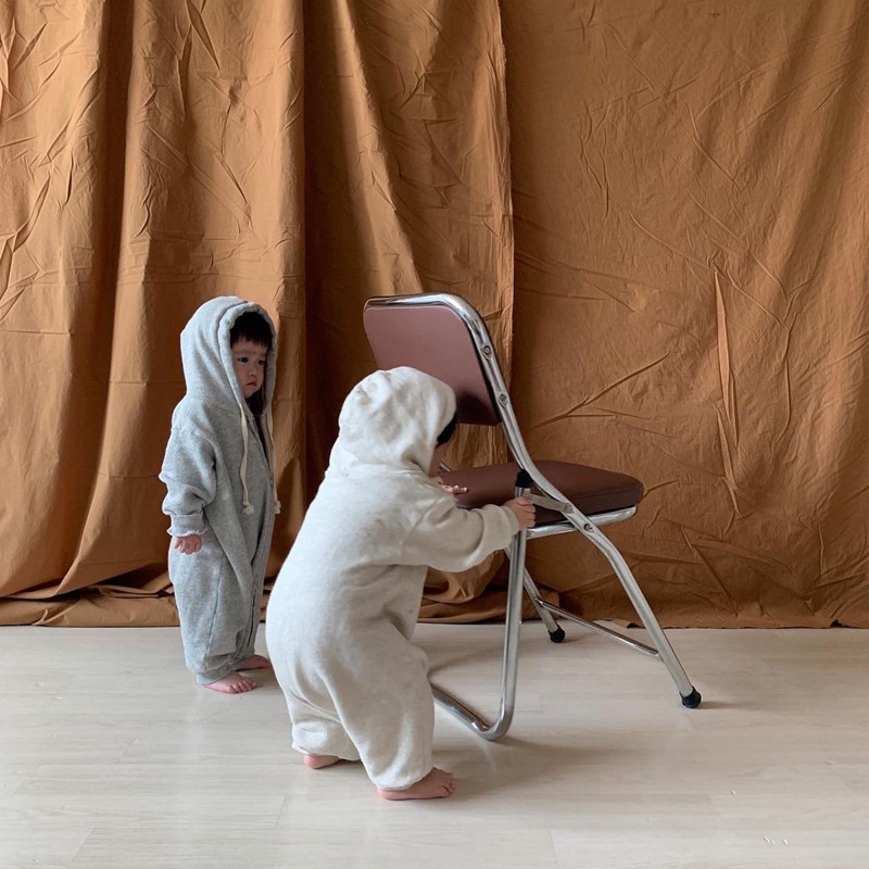 Áo liền quần tay dài có mũ trùm đầu và khóa kéo phong cách Hàn Quốc thời trang thu đông dành cho trẻ em 1z0R