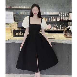 Váy Đen Thiết Kế Tay Bồng Dáng Dài