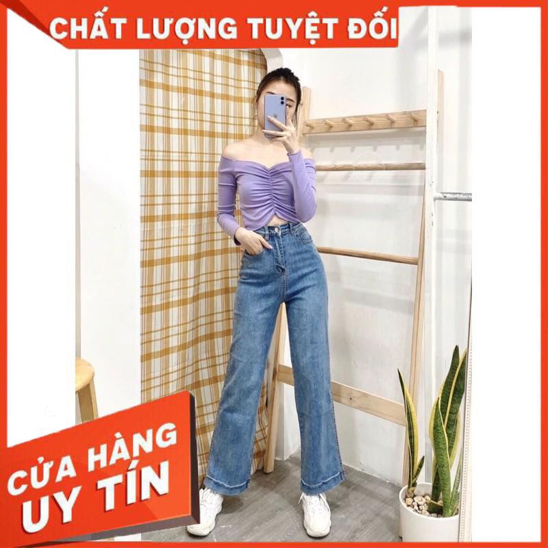 Quần jeans cạp cao ống đứng chất jeans giãn- shop tự chụp