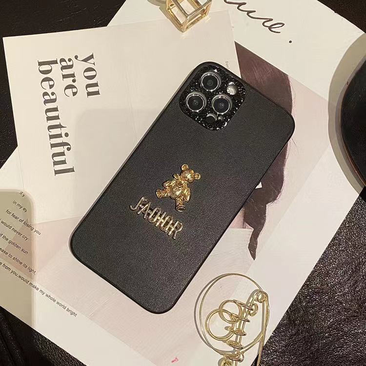 Luxury Brand Bear Metal three-dimensional bear Flash Diamond Lens Frame phone cases for iphone 13 Pro Max i13 13pro 11 Pro Max i11 12Pro 12 Pro Max Protective Back Cover
