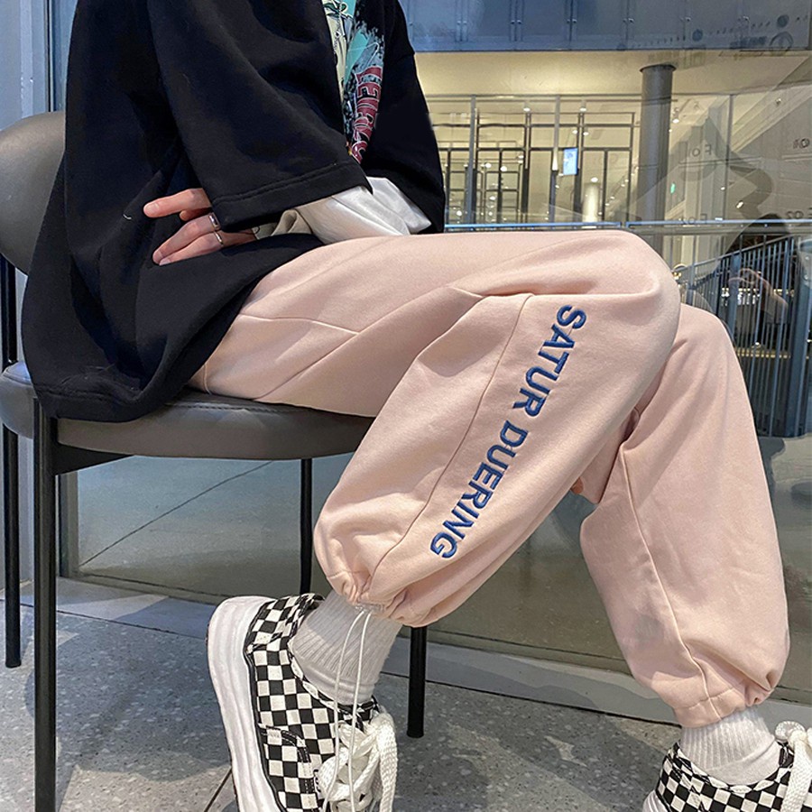Quần Jogger Thể Thao Ulzzang , Dây Rút Ở Gấu Quần - 2 Màu Đen Trắng Chất Nỉ dày dặn
