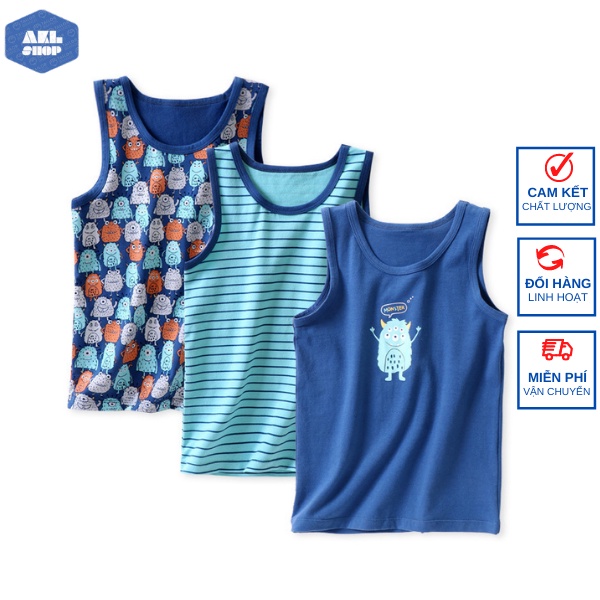 Áo sát nách bé trai size đại hãngg MamDadKids, set 3 áo ba lỗ cho bé trai 5 đến 14 tuổi cho bé 13kg đến 42kg