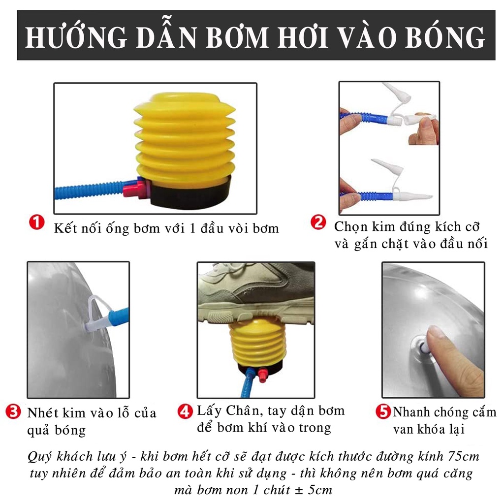 Bóng Tập Yoga Cỡ Đại 65Cm Cao Cấp Chống Nổ (Dày 2mm) Chống Trượt, Bền, Chắc, Đàn Hồi Tốt - Kèm Bơm, Van Kim Giữ Hơi Bóng
